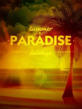 Sunset on the beach of sea. Stock Illustration