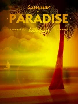 Sunset on the beach of sea. Stock Illustration