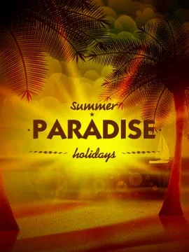 Sunset on the beach of sea. Stock Illustration