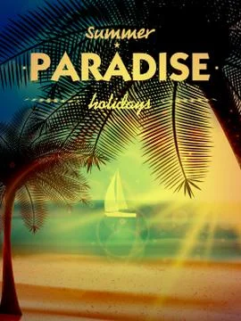 Sunset on the beach of sea. Stock Illustration