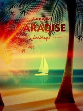 Sunset on the beach of sea. Stock Illustration