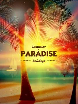 Sunset on the beach of sea. Stock Illustration