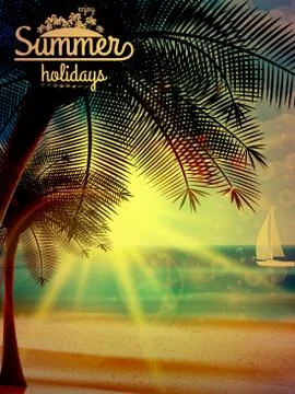 Sunset on the beach of sea. Stock Illustration