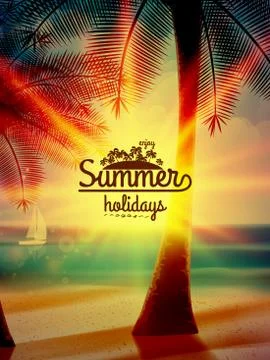 Sunset on the beach of sea. Stock Illustration