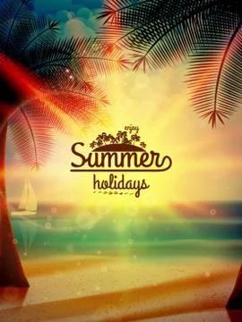 Sunset on the beach of sea. Stock Illustration