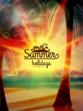 Sunset on the beach of sea. Stock Illustration