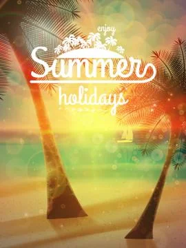 Sunset on the beach of sea. Stock Illustration