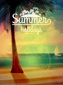 Sunset on the beach of sea. Stock Illustration