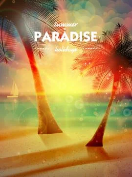 Sunset on the beach of sea. Stock Illustration