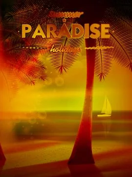 Sunset on the beach of sea. Stock Illustration