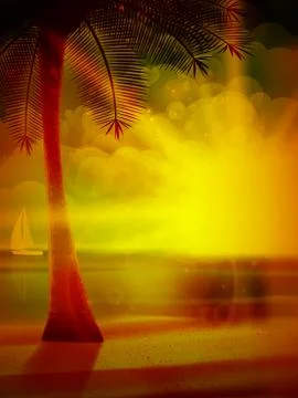 Sunset on the beach of sea. Stock Illustration