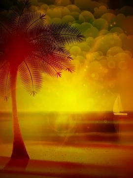 Sunset on the beach of sea. Stock Illustration