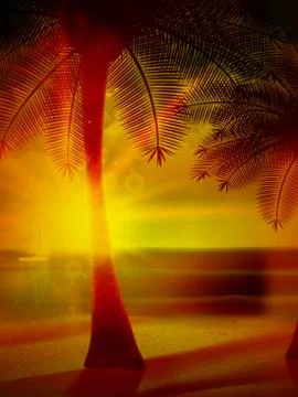 Sunset on the beach of sea. Stock Illustration