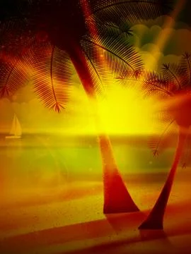 Sunset on the beach of sea. Stock Illustration