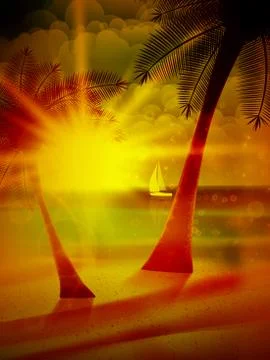 Sunset on the beach of sea. Stock Illustration