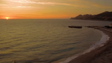 Sunset on the beach by the sea of waves, Montenegro, Time Lapse Stock Footage 88564562