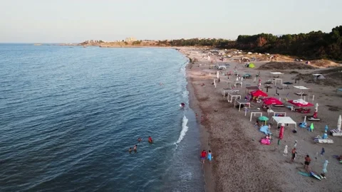 Sunset Beach Shoreline Fly Low Fast Just Over Waves Stock Footage 235659030