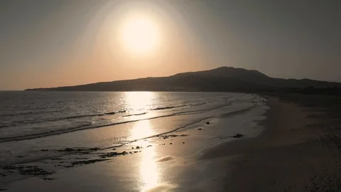 Sunset in a beach in Spain, Tarifa. Stock Footage