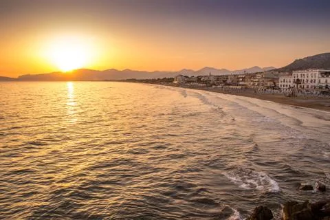 Sunset on the beach of Sperlonga, Italy Stock Photos