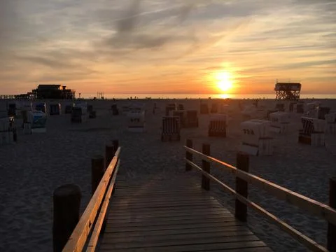Sunset beach St. Peter-Ording Stock Photos