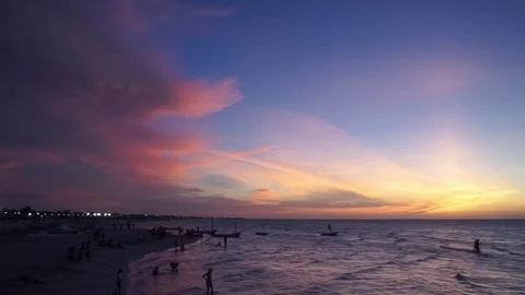 Sunset at the beach - storm is coming - Progreso Yucatan Stock Footage 114954958