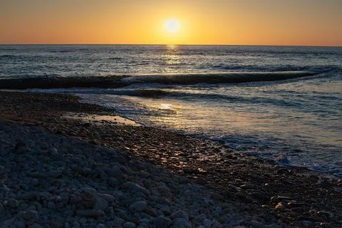 Sunset on the beach in summer Stock Photos