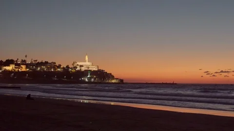 Sunset on the beach in Tel Aviv - Jaffa. Old city Jaffa. Stock-Footage 98213873