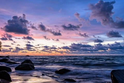 Sunset at beach in Thailand Stock Photos