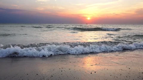 Sunset on the beach - Tranquil idyllic scene of a golden sunset over the sea, Stock Footage 54054799