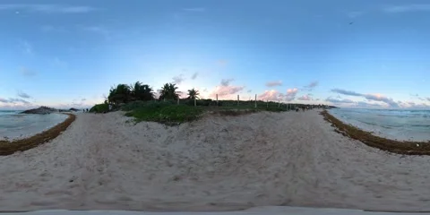 Sunset on the beach, Tulum, Mexico, 360, VR Stock Footage 258069320