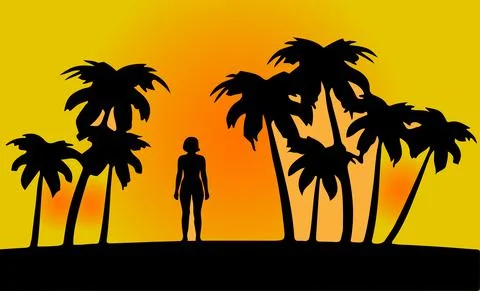 Sunset on the beach vector illustration isolated on background Stock Illustration