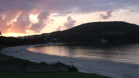 Sunset in a beach in Vicedo, Spain Stock Footage 311429542