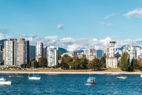 Sunset Beach view from Kitsilano Beach in Vancouver, Canada Stock Photos