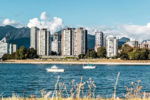 Sunset Beach view from Kitsilano Beach in Vancouver, Canada Stock Photos