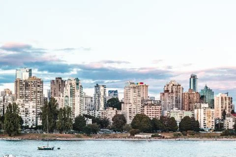 Sunset Beach view from Kitsilano Beach in Vancouver, Canada Stock Photos
