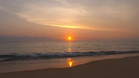 Sunset beach view sea sand water wave colorful sky background Phuket Thailand Stock Footage 153381467
