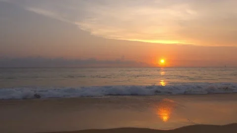 Sunset beach view sea sand water wave colorful sky background Phuket Thailand Stock Footage 153381508