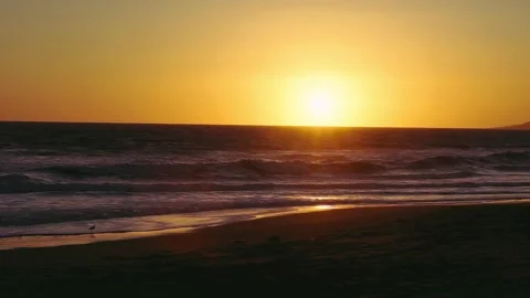 Sunset beach with waves flowing in Stock Footage 288268765