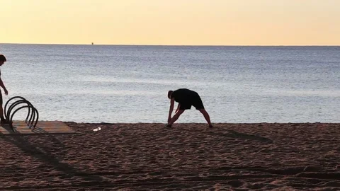 Sunset Beach Workout Stock Footage 153998462