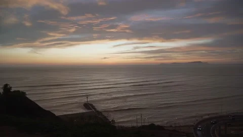 Sunset on the beaches of lima and a view to the pier Stock Footage 201263990