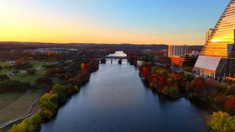 Sunset Beams Over River in Austin Stock Photos