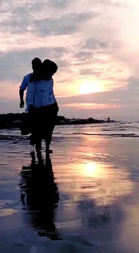 Sunset on a beautiful beach Stock Footage 208859788