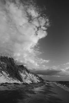 Sunset beautiful beach with sand dune landscape Black And White Stock Photos