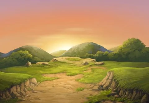 Sunset on the beautiful cliffs. Stock Illustration