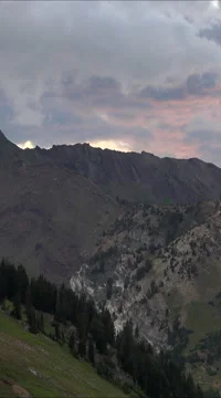 Sunset beautiful mountain peak and valley vertical HD Stock Footage 56034309