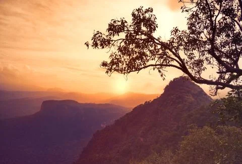 SUNSET ON THE BEAUTIFUL MOUNTAIN RANGES Stock Photos