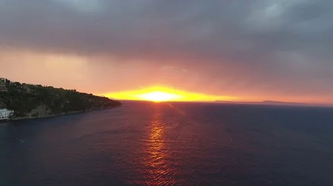 Sunset beautiful old architecture and mountains, ocean Stock Footage 80741289