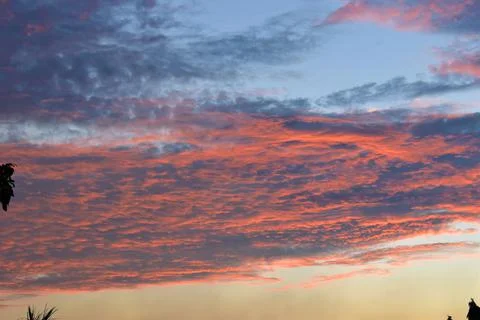 Sunset with beautiful red clouds in sky background Stock Photos