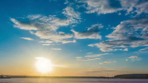 Sunset beautiful summer landscape with cloudy sky and natural lake, time-lapses Stock Footage 88478565