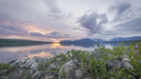 Sunset at  beautiful Summit Lake Alaska Timelapse Stock Footage